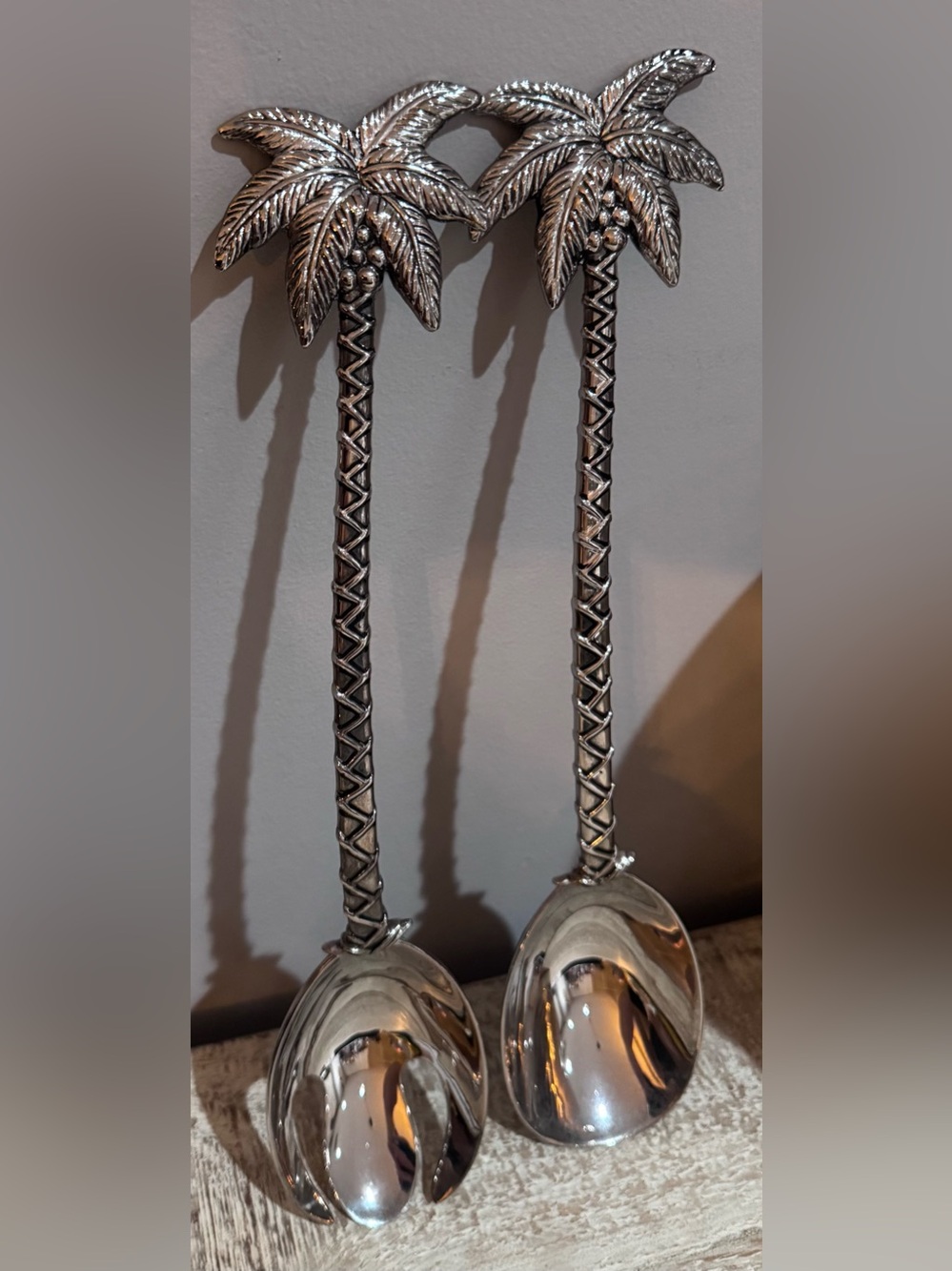 Vintage silver godinger palm tree salad serving tools set
